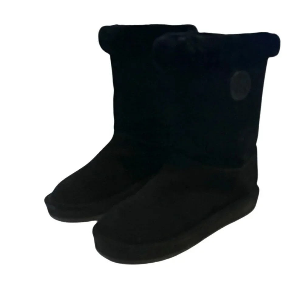 Michael Michael Kors Suede Leather Shearling Sheepskin Fur Black Boots US Size 6